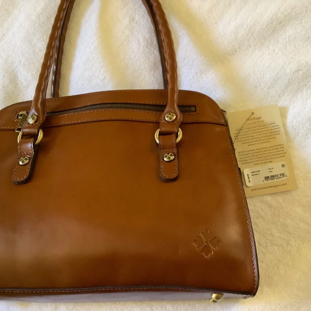 Patricia Nash Calvi Leather Satchel Crossbody Tan
